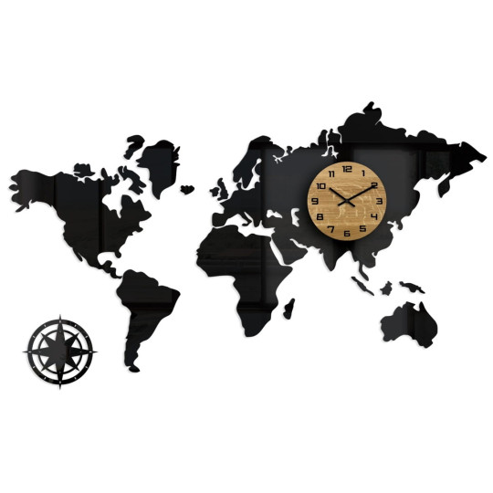 Ceasuri din lemn de calitate cu hartă a lumii 120x70 cm