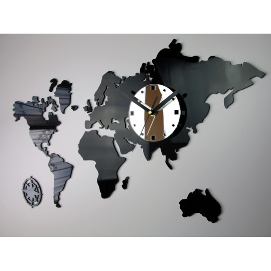 Ceas de perete cu hartă a lumii în culoare neagră