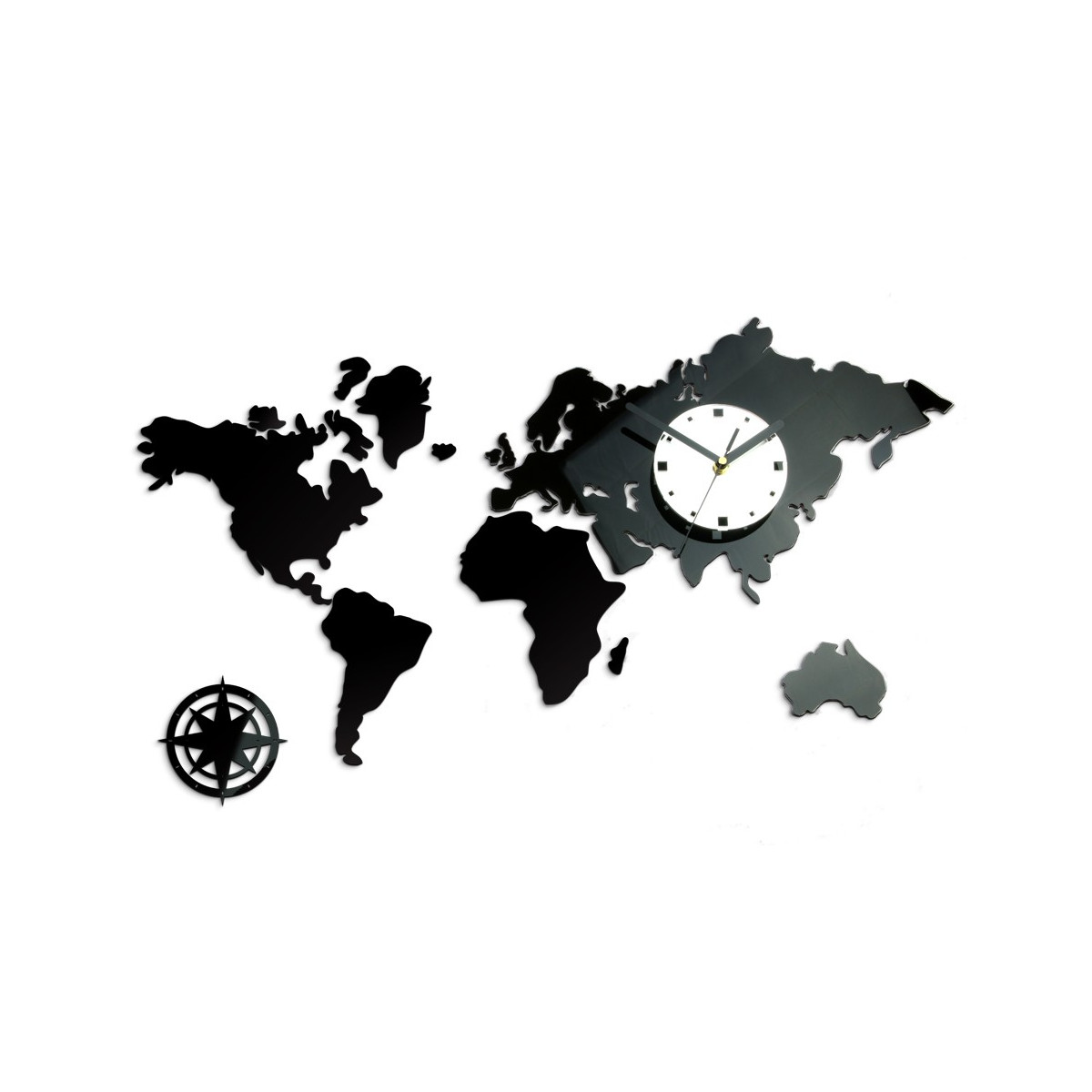 Ceas de perete cu hartă a lumii în culoare neagră