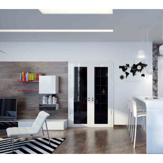 Ceas de perete cu hartă a lumii în culoare neagră