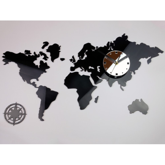 Ceas de perete cu hartă a lumii în culoare neagră