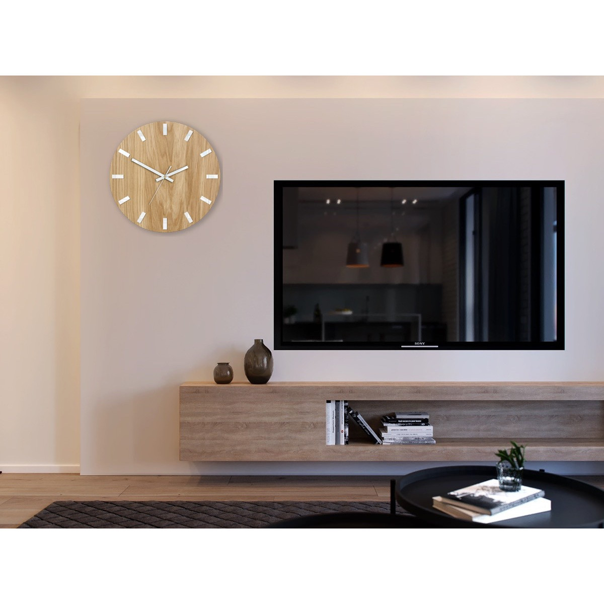 Ceasuri moderne din stejar SIMPLE - alb 33cm