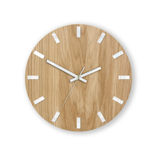 Ceasuri moderne din stejar SIMPLE - alb 33cm