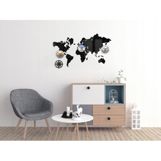 Ore de hartă a lumii 100x56 cm, 3 indicatoare de timp