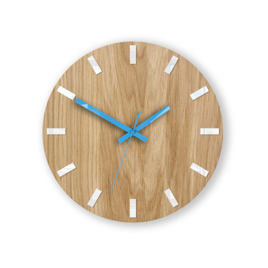 Ceasuri moderne din stejar SIMPLE - alb/albastru 33cm
