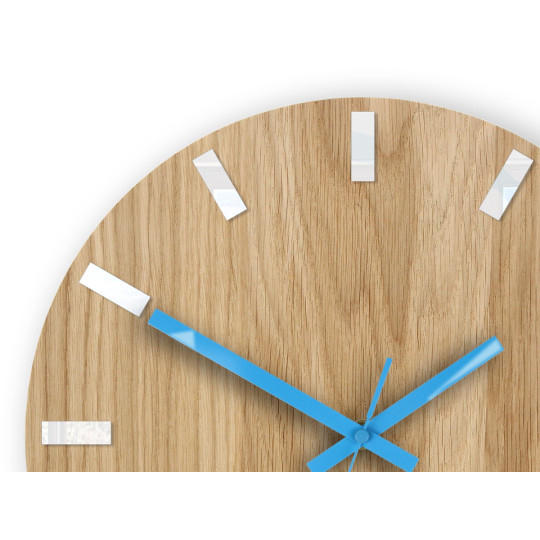 Ceasuri moderne din stejar SIMPLE - alb/albastru 33cm