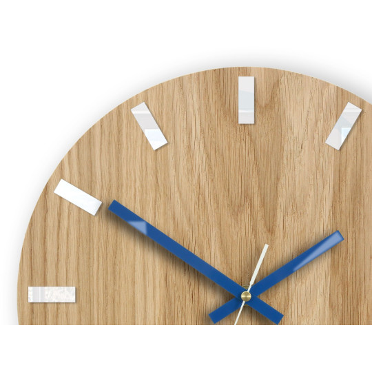 Ceasuri moderne din stejar SIMPLE - alb/albastru închis 33cm