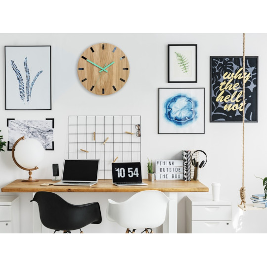 Ceasuri moderne din stejar SIMPLE - mentă 33cm