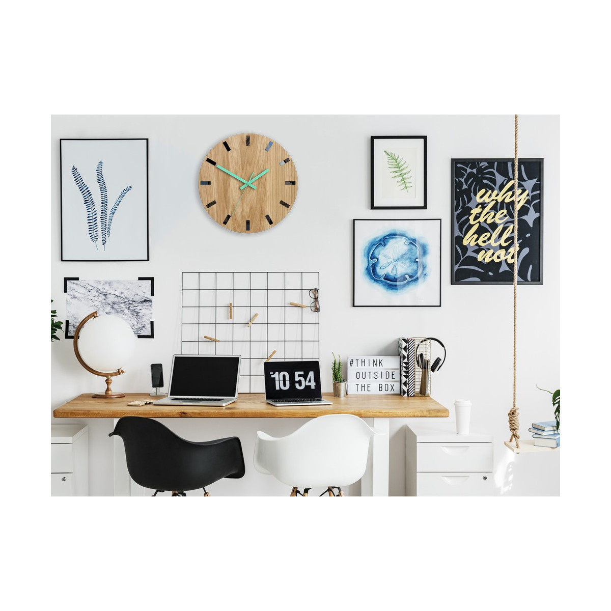 Ceasuri moderne din stejar SIMPLE - mentă 33cm