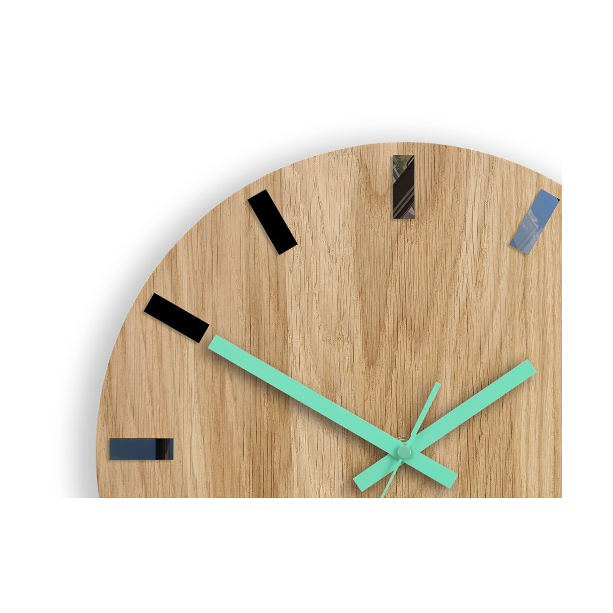 Ceasuri moderne din stejar SIMPLE - mentă 33cm