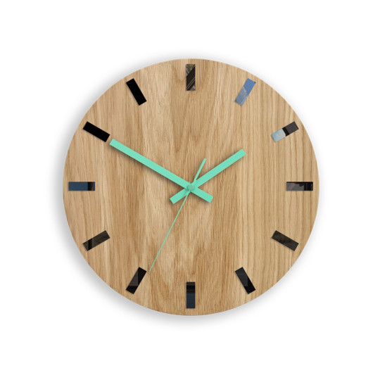 Ceasuri moderne din stejar SIMPLE - mentă 33cm