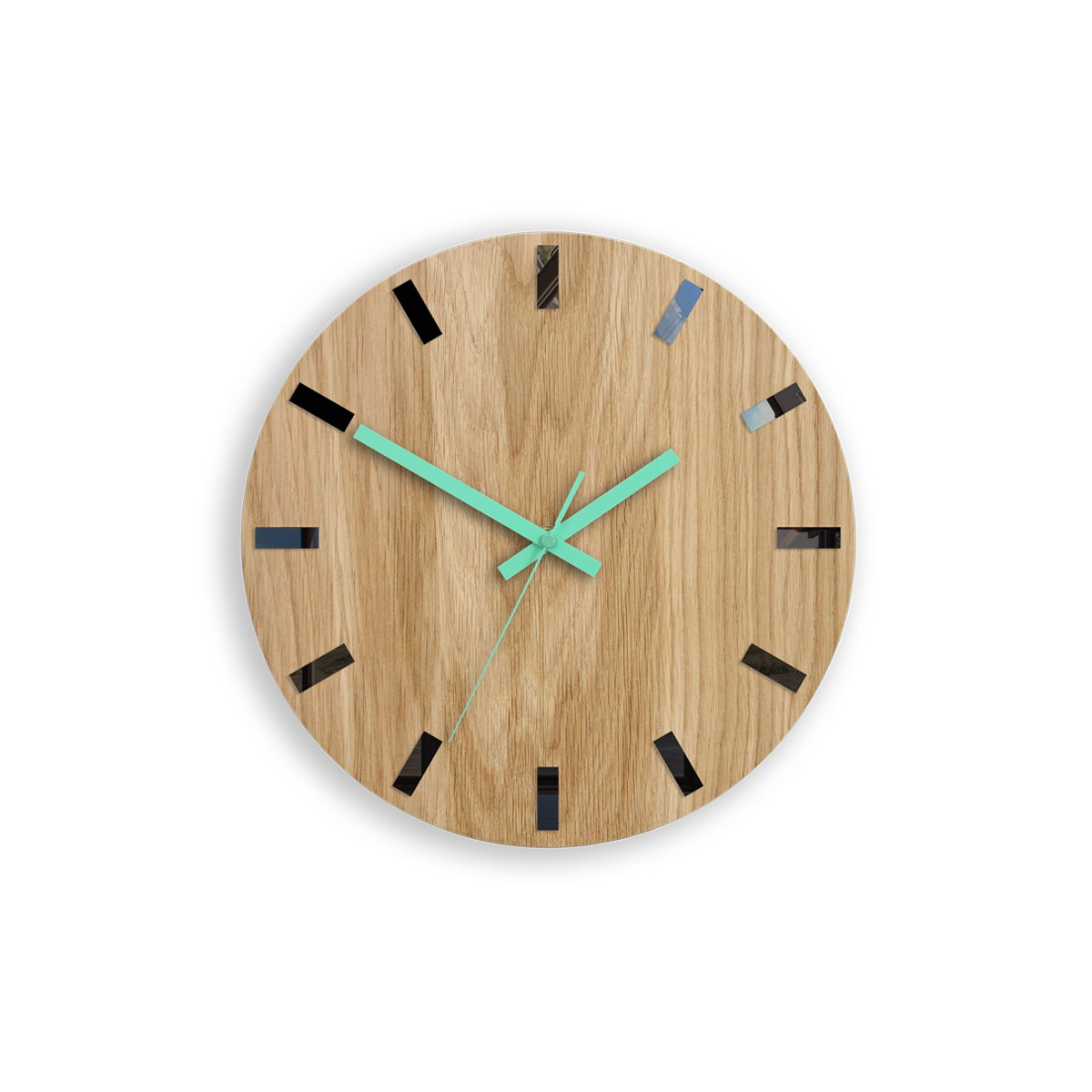 Ceasuri moderne din stejar SIMPLE - mentă 33cm