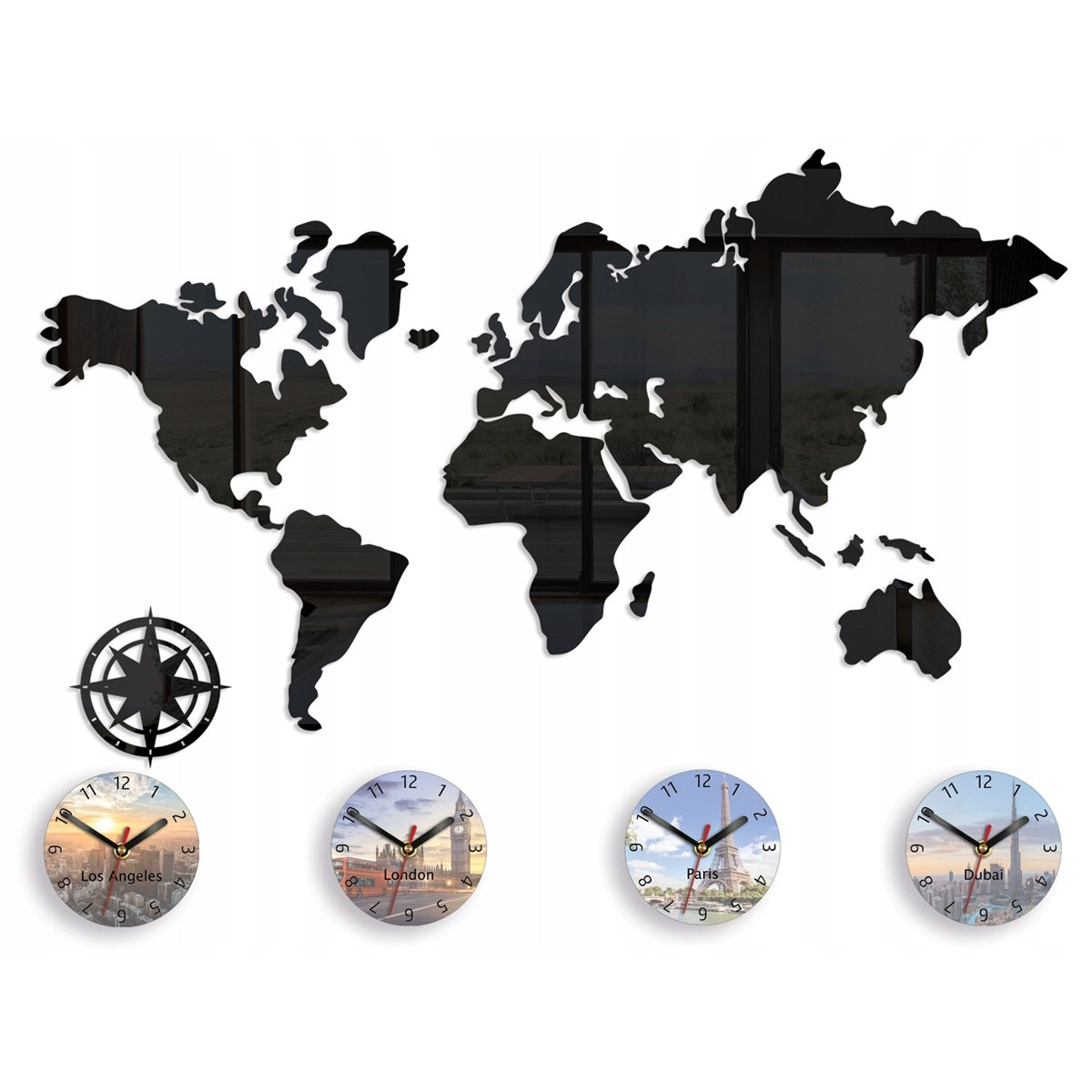 Ceas de perete mare hartă a lumii 120x70 cm în culoare neagră