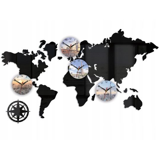 Ceas de perete mare hartă a lumii 120x70 cm în culoare neagră