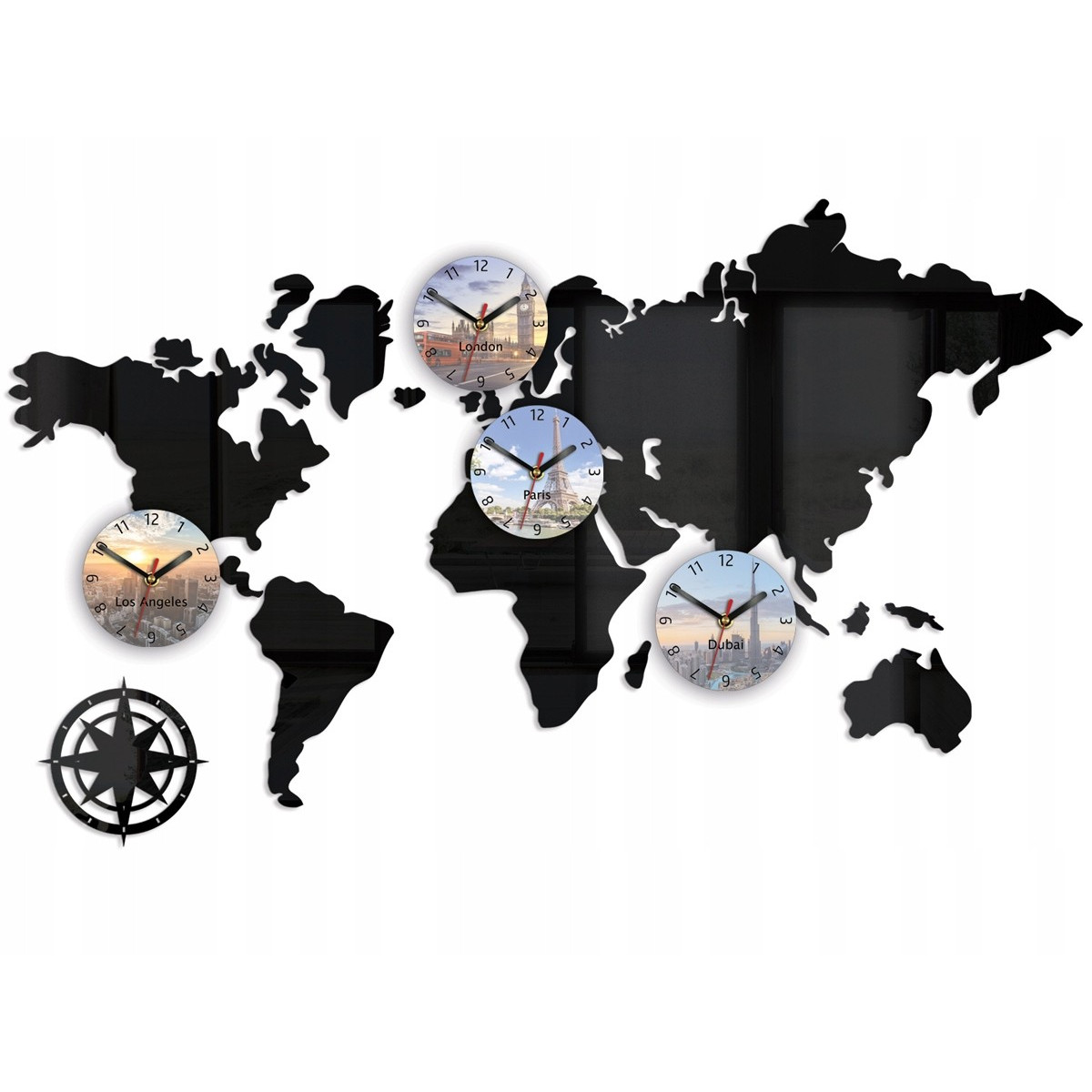 Ceas de perete mare hartă a lumii 120x70 cm în culoare neagră