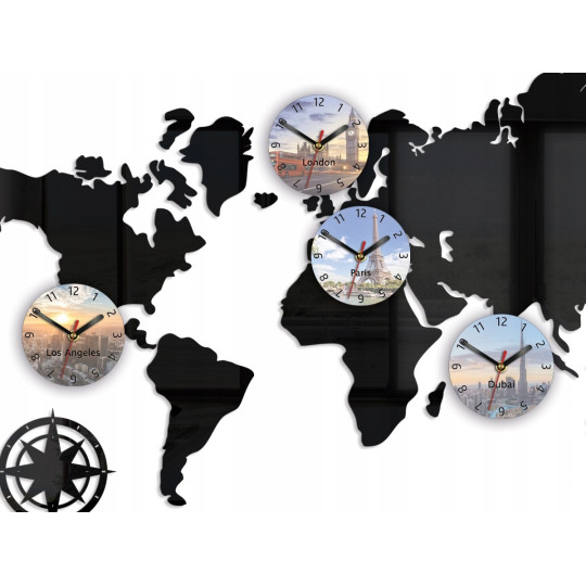 Ceas de perete mare hartă a lumii 120x70 cm în culoare neagră