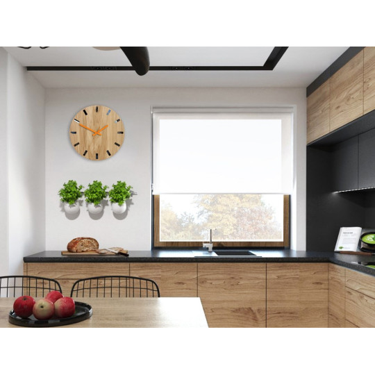 Ceasuri moderne din stejar SIMPLE - negru/oranj 33cm