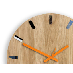 Ceasuri moderne din stejar SIMPLE - negru/oranj 33cm