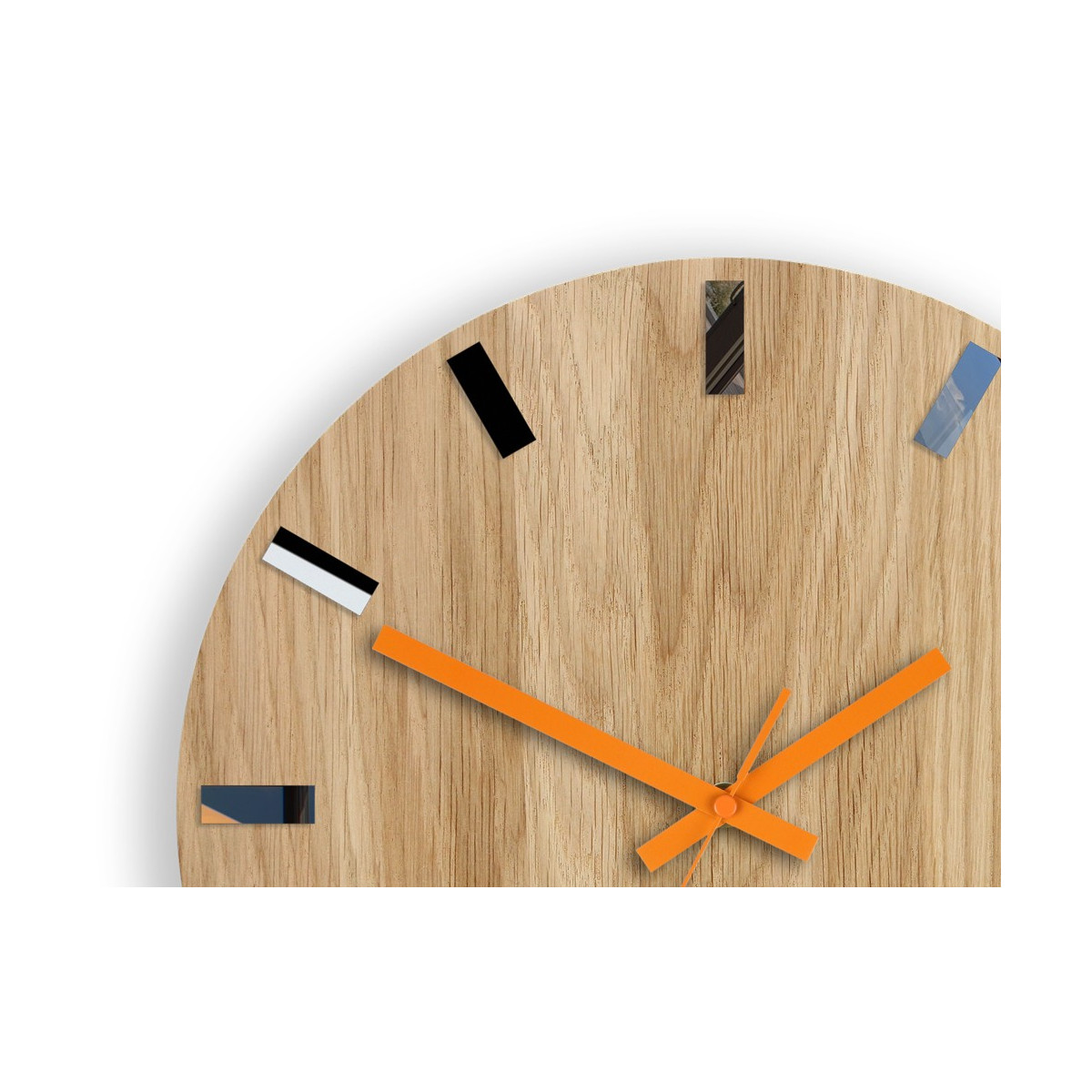 Ceasuri moderne din stejar SIMPLE - negru/oranj 33cm