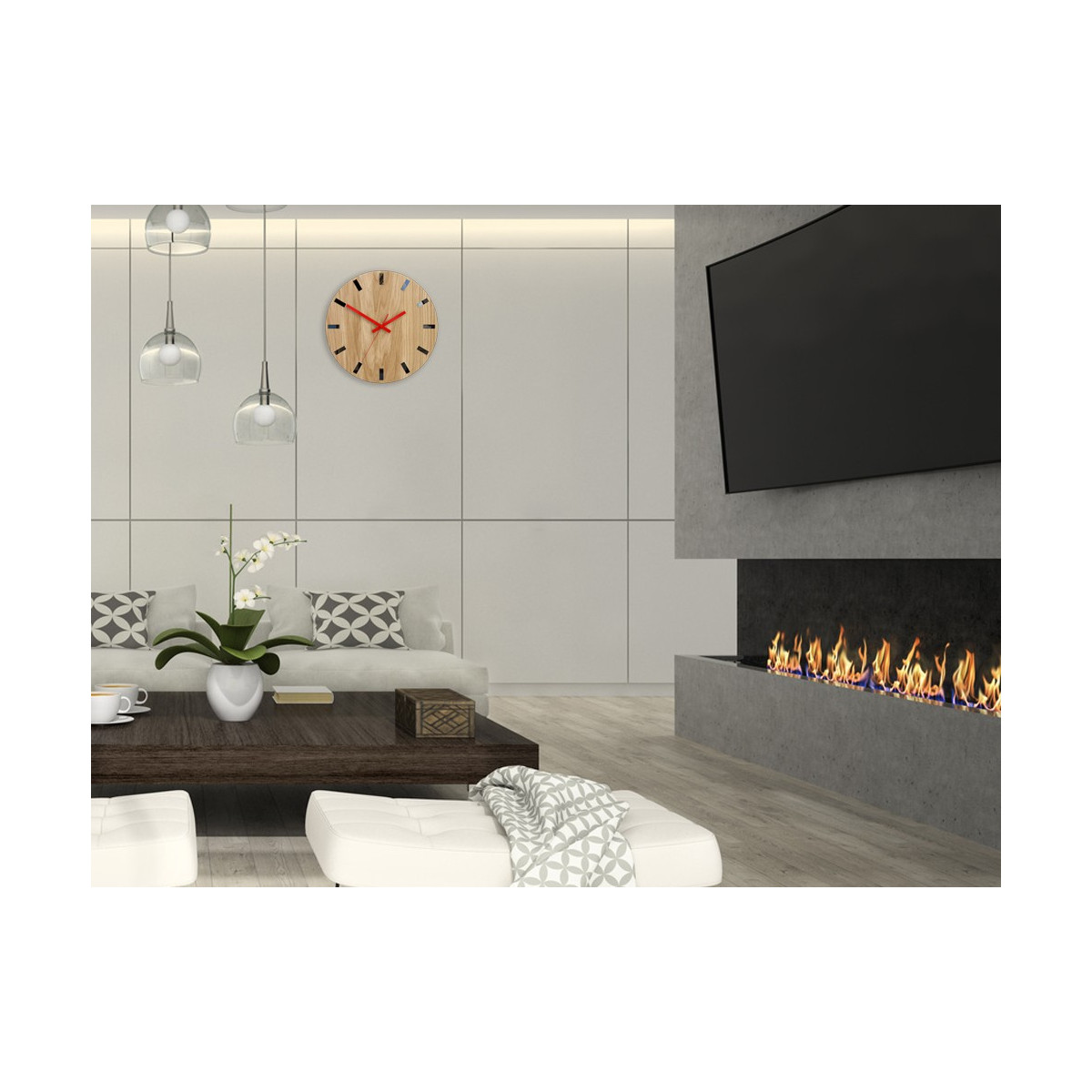 Ceasuri moderne din stejar SIMPLE - negru/roșu 33cm