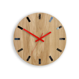 Ceasuri moderne din stejar SIMPLE - negru/roșu 33cm