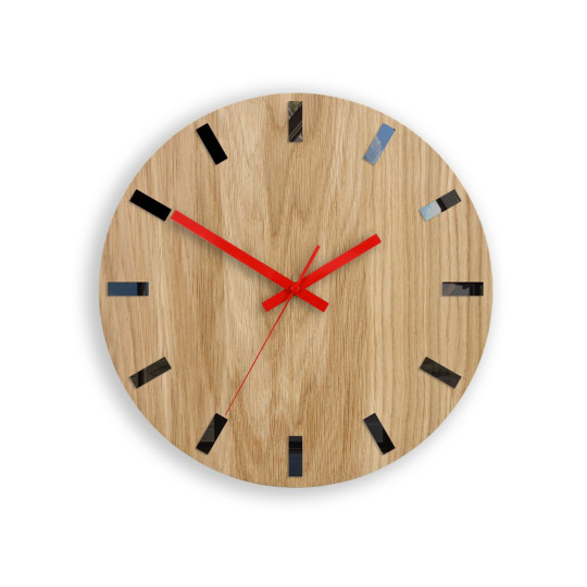 Ceasuri moderne din stejar SIMPLE - negru/roșu 33cm