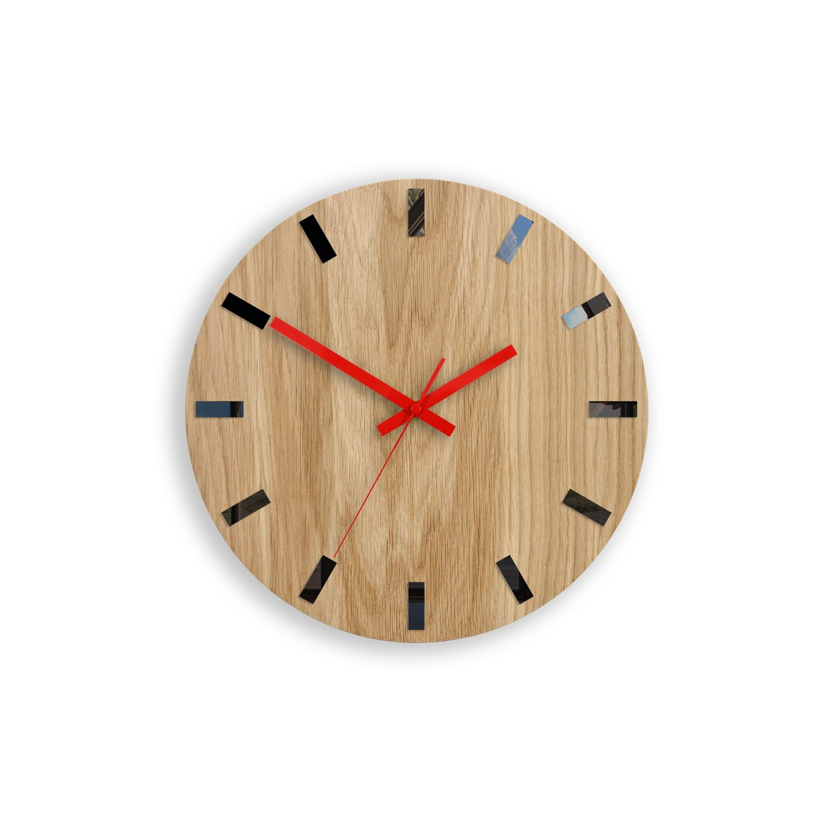 Ceasuri moderne din stejar SIMPLE - negru/roșu 33cm