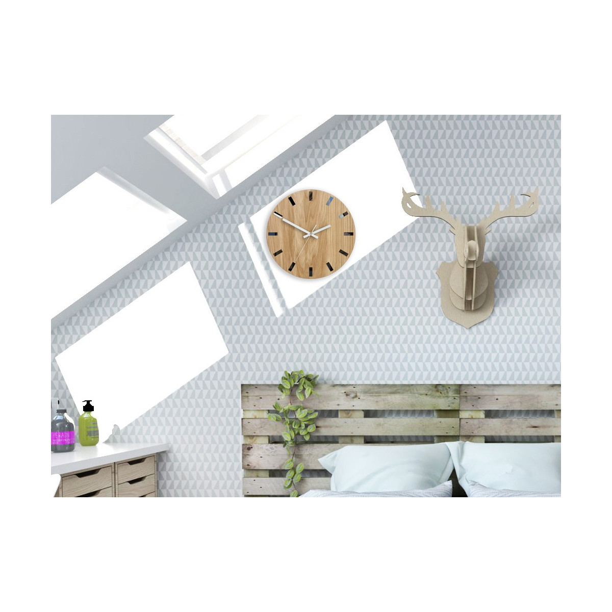 Ceasuri moderne din stejar SIMPLE - negru/alb 33cm