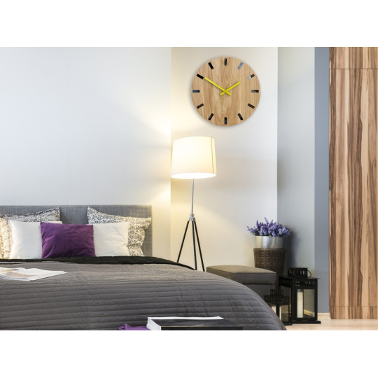 Ceasuri moderne din stejar SIMPLE - negru/galben 33cm