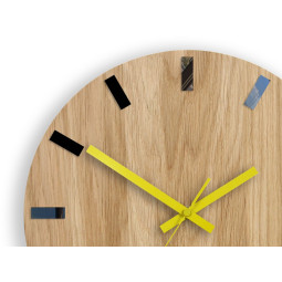 Ceasuri moderne din stejar SIMPLE - negru/galben 33cm