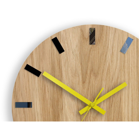 Ceasuri moderne din stejar SIMPLE - negru/galben 33cm