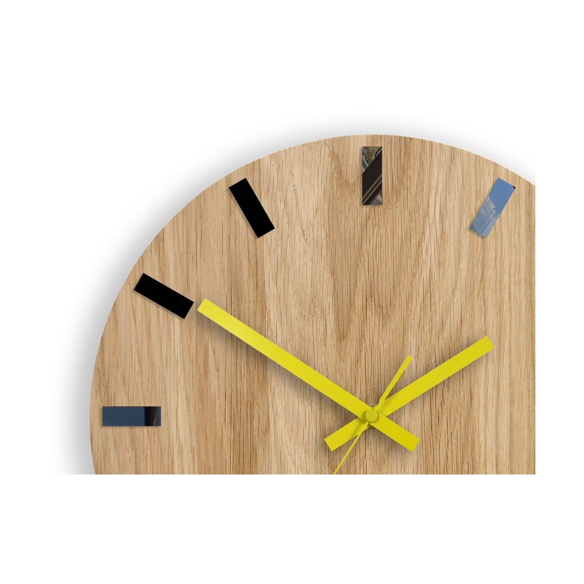 Ceasuri moderne din stejar SIMPLE - negru/galben 33cm
