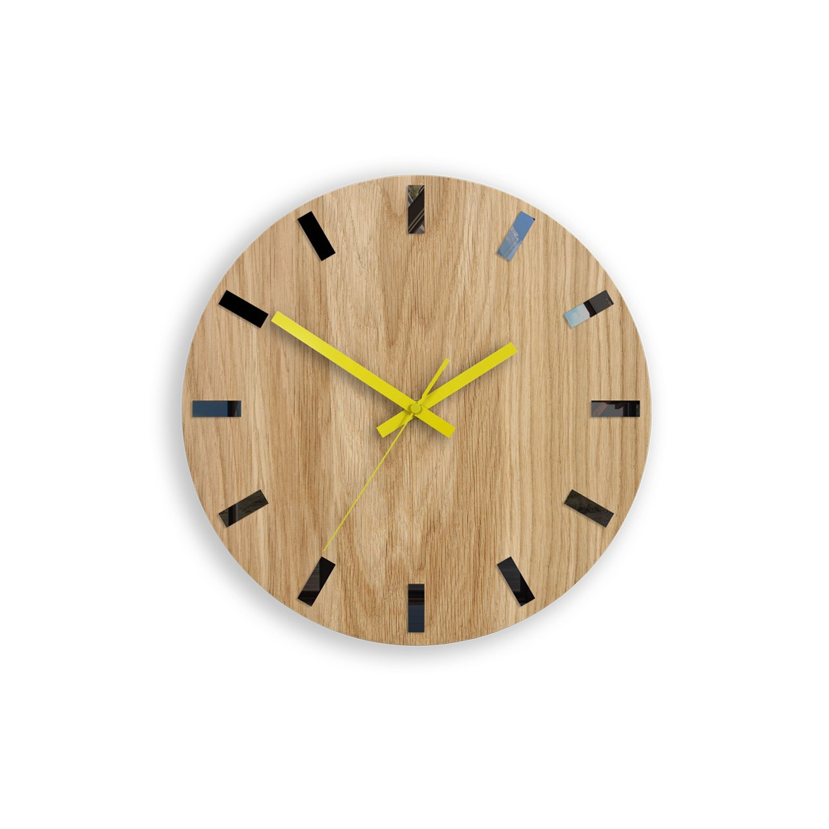 Ceasuri moderne din stejar SIMPLE - negru/galben 33cm