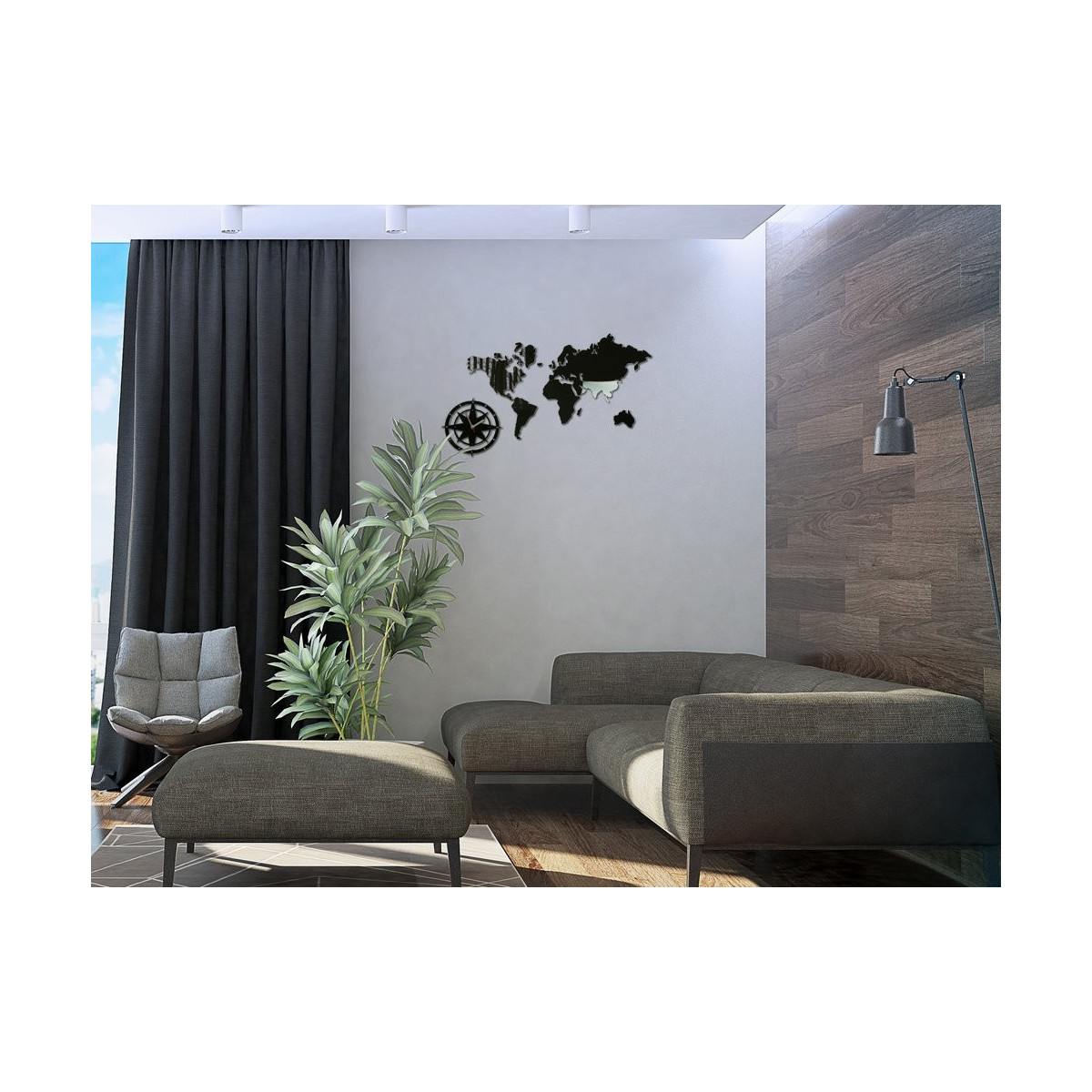 Ceas de perete ultra-silențios cu hartă a lumii