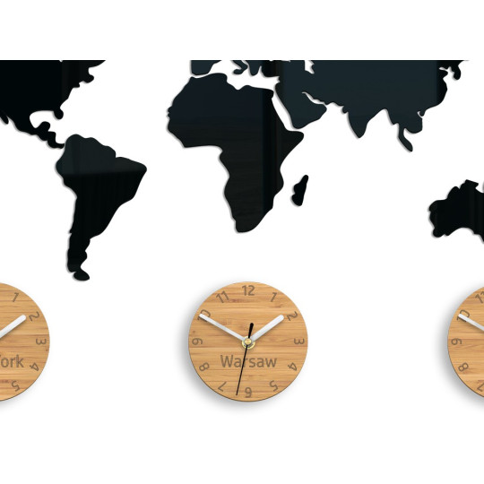 Ceasuri de perete 3D pentru birou, hartă a lumii în culoarea neagră.