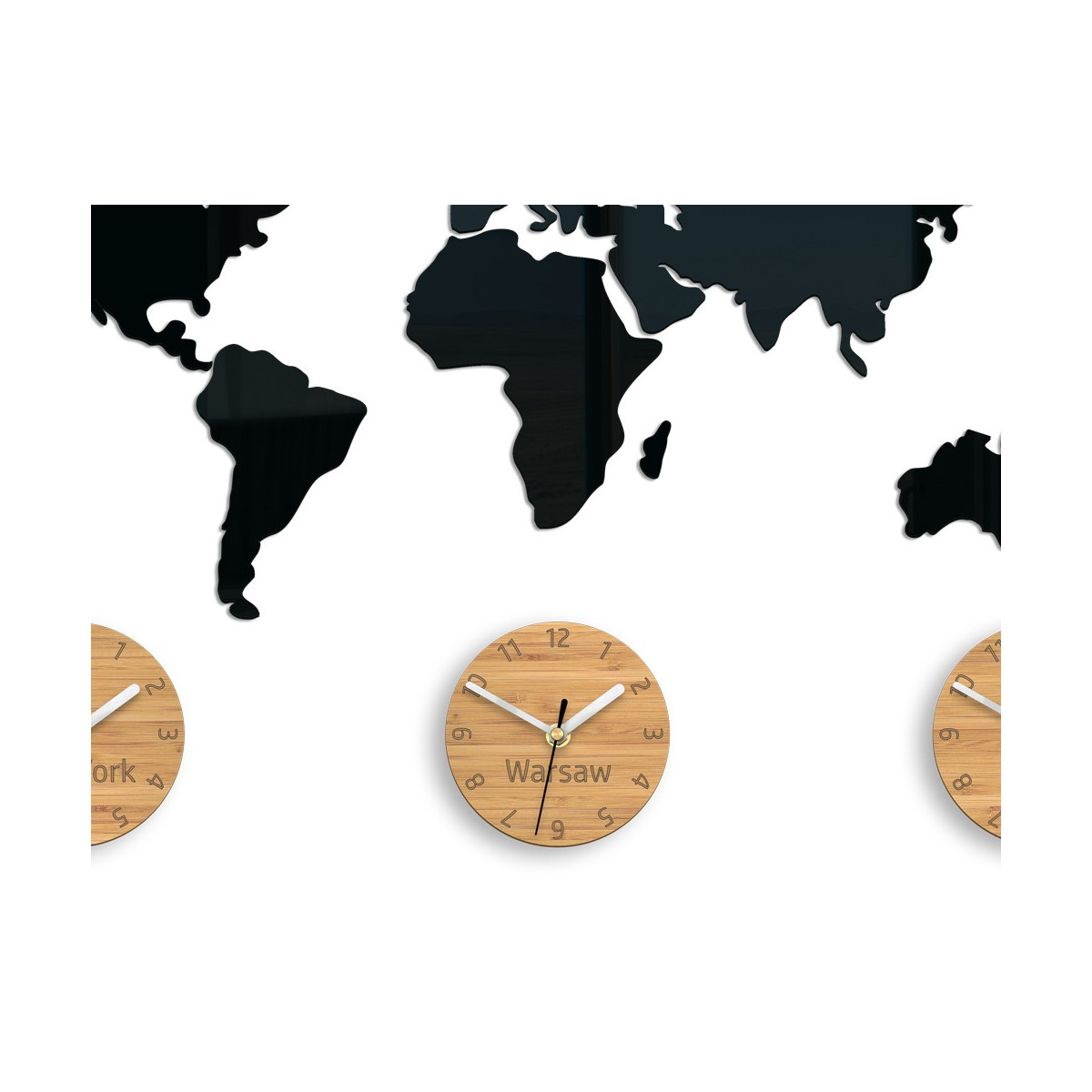 Ceasuri de perete 3D pentru birou, hartă a lumii în culoarea neagră.