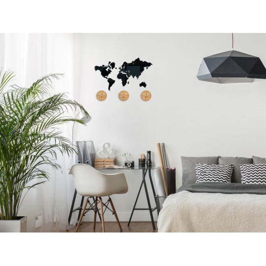 Ceasuri de perete 3D pentru birou, hartă a lumii în culoarea neagră.