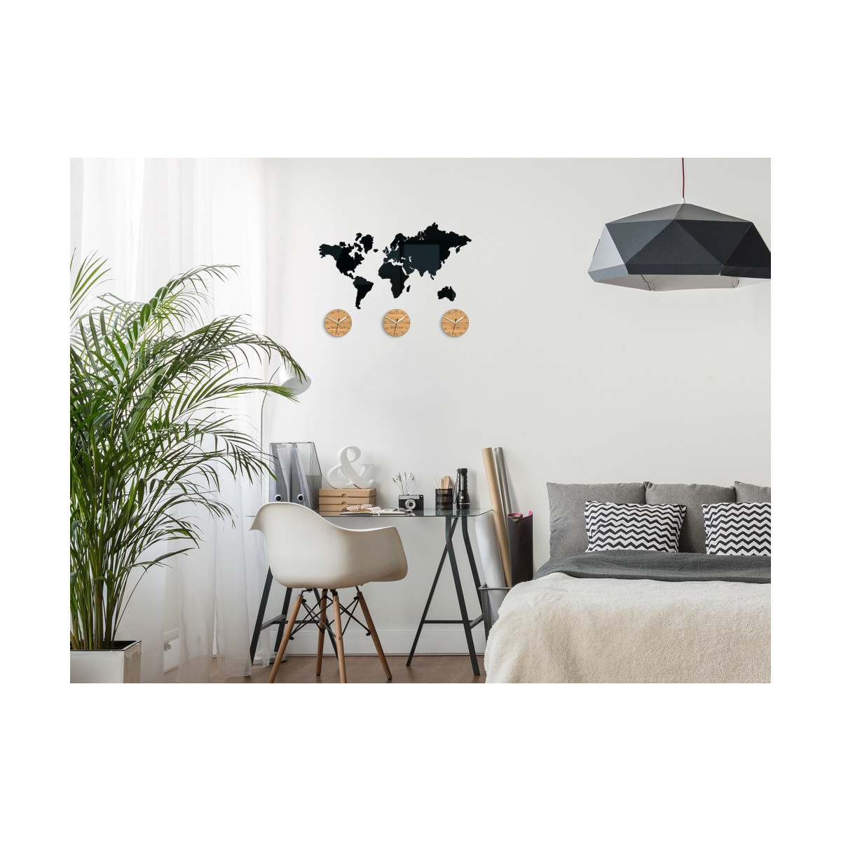 Ceasuri de perete 3D pentru birou, hartă a lumii în culoarea neagră.