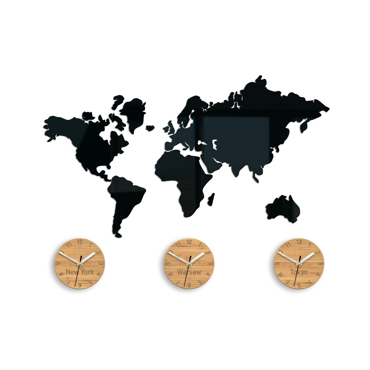 Ceasuri de perete 3D pentru birou, hartă a lumii în culoarea neagră.