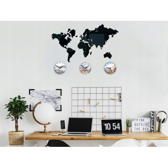 Ceas de perete pentru living cu model al hărții mondiale 70x51 cm