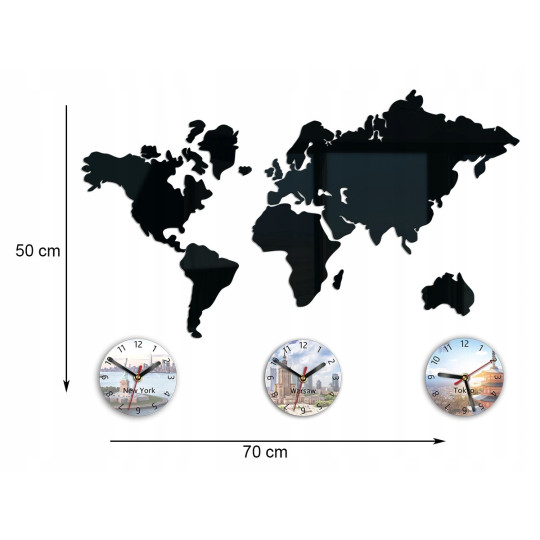 Ceas de perete pentru living cu model al hărții mondiale 70x51 cm