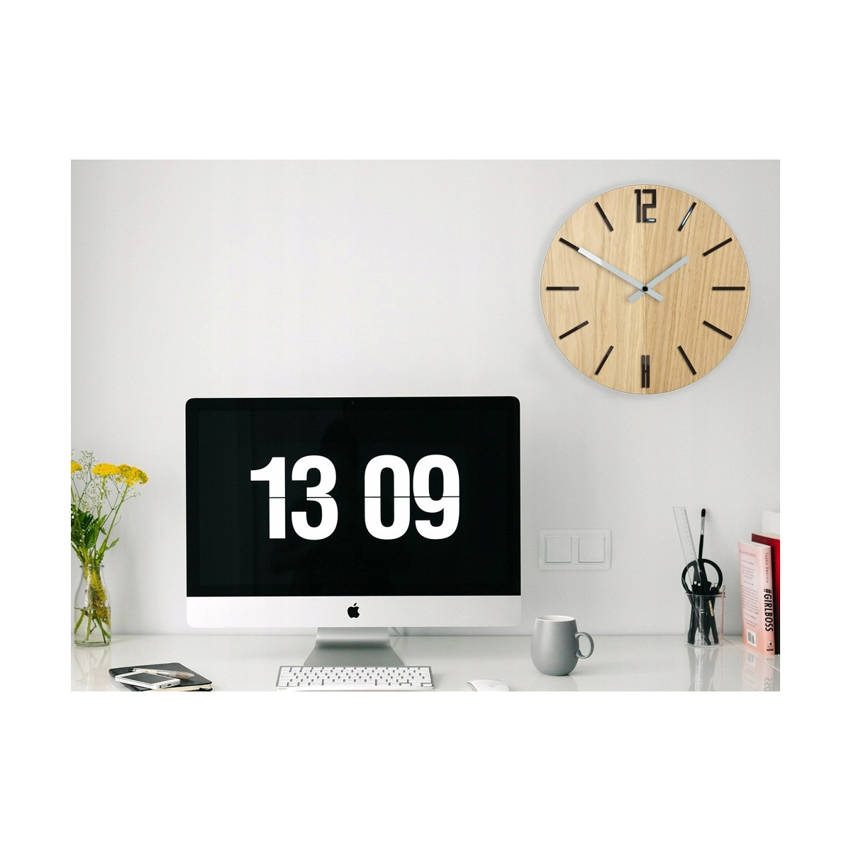 Ceasuri moderne din stejar CARLO - negru 33cm