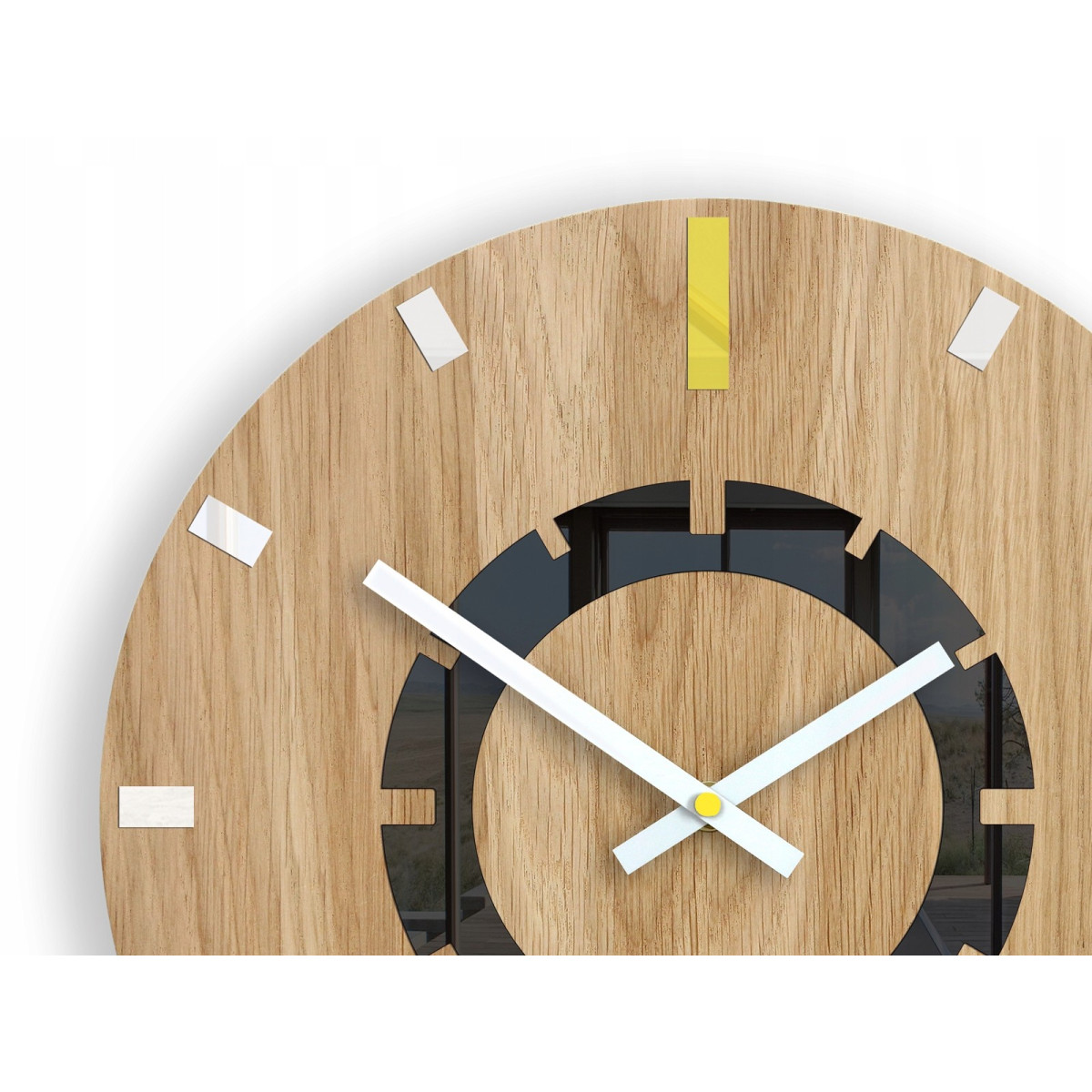 Ceas de perete modern din stejar ATENA 33 cm