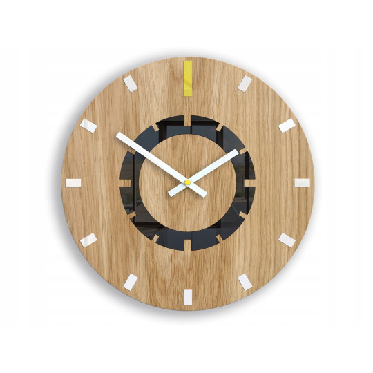 Ceas de perete modern din stejar ATENA 33 cm