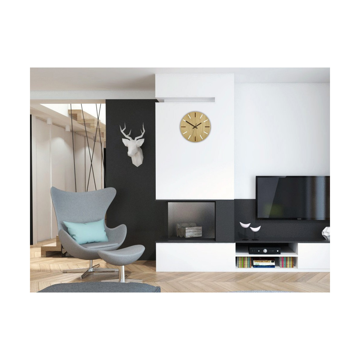 Ceas de perete modern din stejar SOLO 33 cm