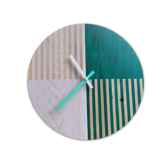 Ceas de perete din stejar, dungi albastre 33 cm