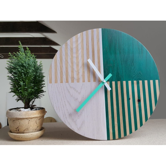 Ceas de perete din stejar, dungi albastre 33 cm