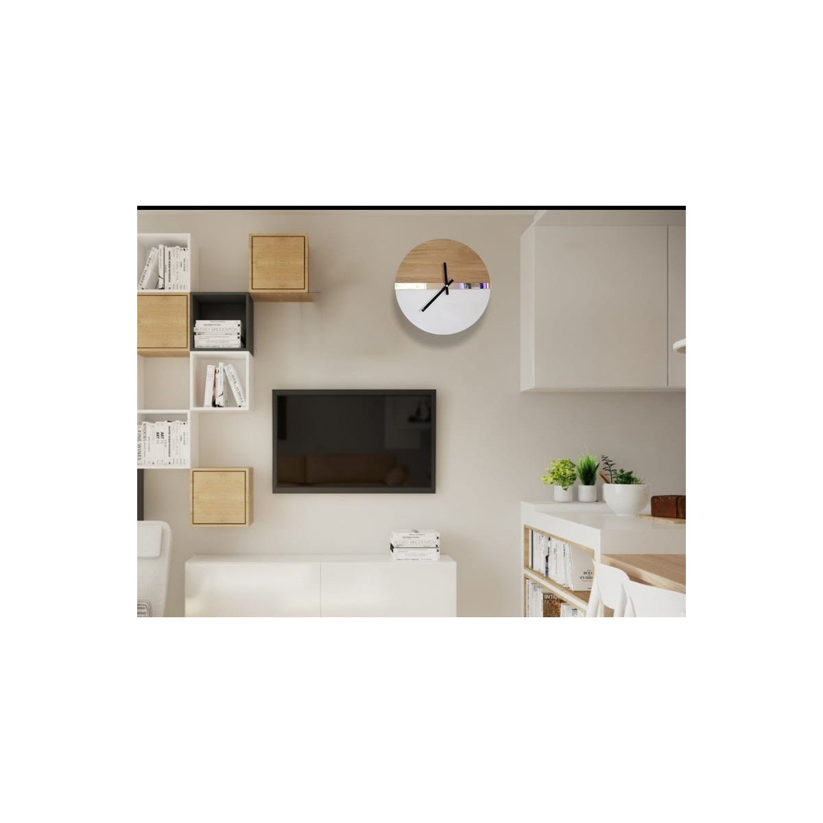 Ceas de perete din stejar cu oglindă, 33 cm