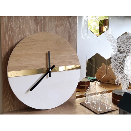 Ceas de perete din stejar cu oglindă, 33 cm