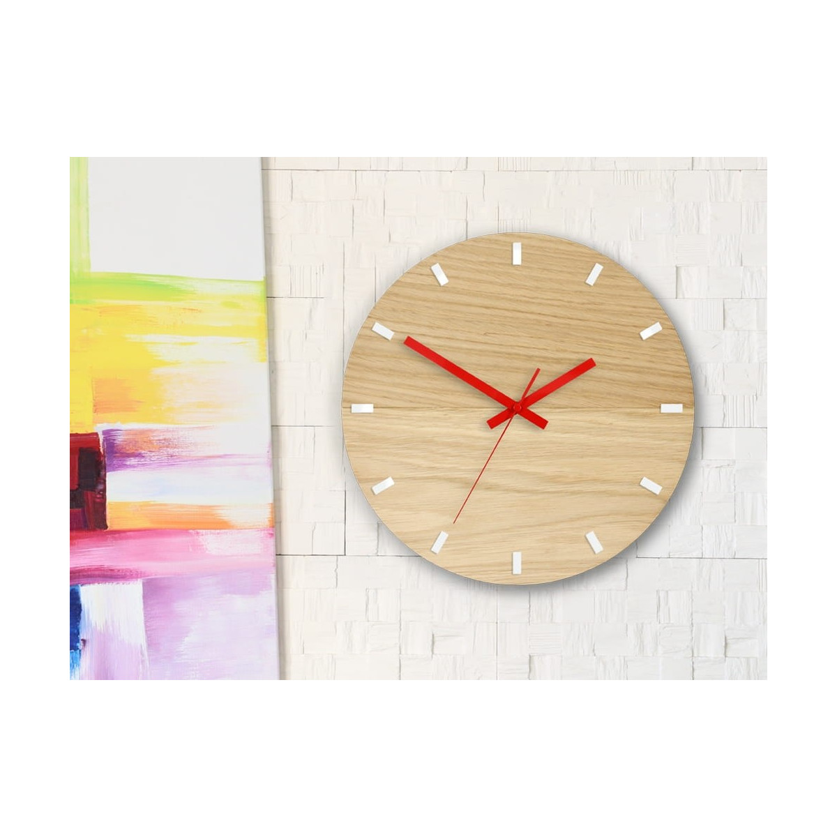 Ceas de perete din lemn Solo Roșu & Alb 33 cm